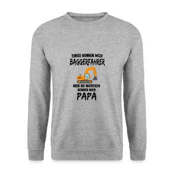 Baggerfahrer Bagger Papa Vater Geschenk - Unisex Pullover - Weißgrau meliert - Vorne - Alina (178cm) & Michal (187cm)