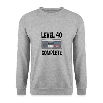 Level 40 Complete 40th Birthday Retrogaming - Unisex Sweatshirt - salt & pepper - Front - Alina (178cm) & Michal (187cm)