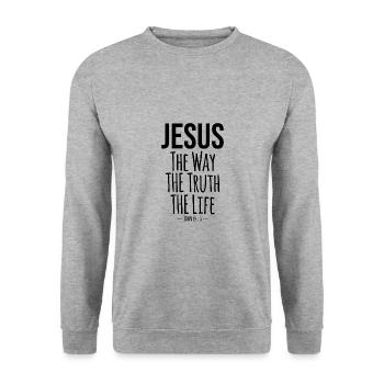 Jesus John 14 6 - Unisex Pullover - Weißgrau meliert - Vorne - Alina (178cm) & Michal (187cm)