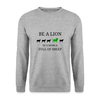 Be a lion in a world full of sheep - Unisex Sweatshirt - salt & pepper - Front - Alina (178cm) & Michal (187cm)