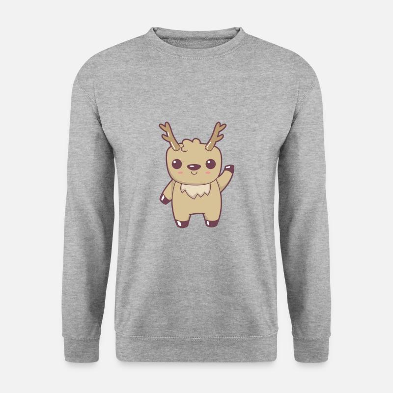 Rentier Kawaii - Unisex Pullover - Weißgrau meliert