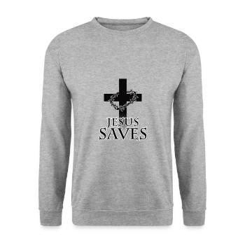 jesus saves jesus saves - Unisex Sweatshirt - salt & pepper - Front - Alina (178cm) & Michal (187cm)