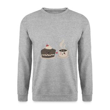 Coffee and Cake In Love Gift Kawaii Love - Unisex Sweatshirt - salt & pepper - Front - Alina (178cm) & Michal (187cm)