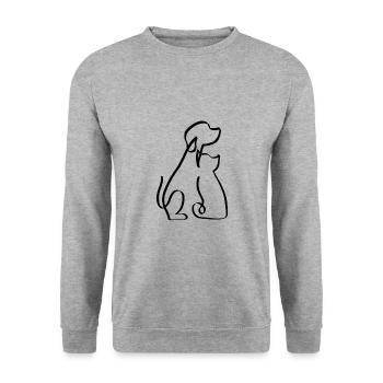 One line dog and cat black - Unisex Sweatshirt - salt & pepper - Front - Alina (178cm) & Michal (187cm)