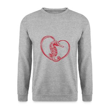 Seepferd - Unisex Pullover - Weißgrau meliert - Vorne - Alina (178cm) & Michal (187cm)