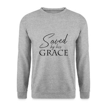 Saved by his grace Sauvée Grâce Jésus Croix - Sweat-shirt Unisexe - gris chiné - Devant - Alina (178cm) & Michal (187cm)