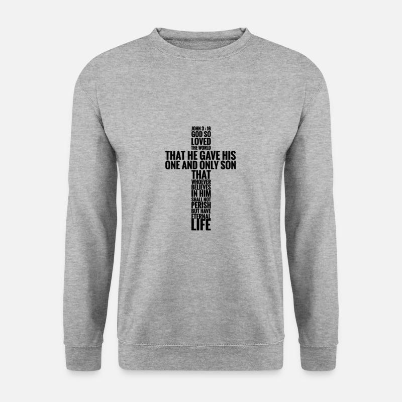 Johannes 3,16 Bibelvers Kreuz - Unisex Pullover - Weißgrau meliert