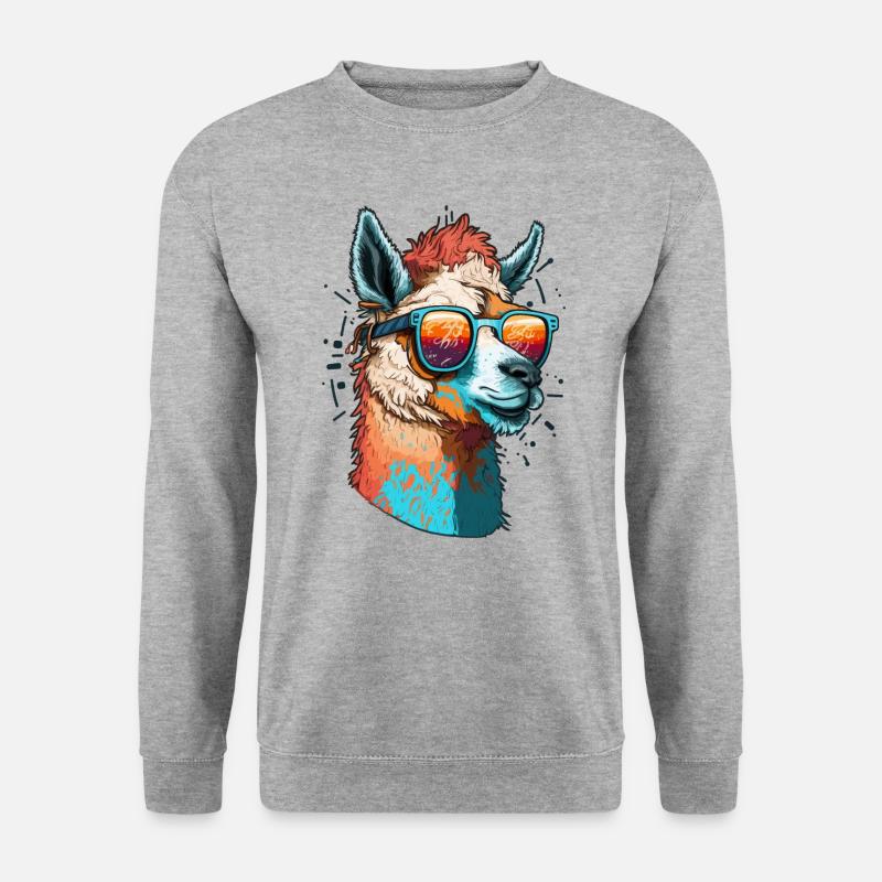 Lama-Flamme - Unisex Pullover - Weißgrau meliert