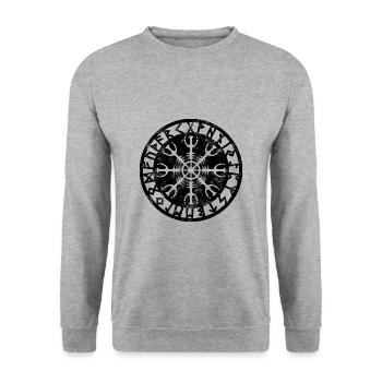 Vintage Helmet of Awe Viking Symbol Runes - Unisex Sweatshirt - salt & pepper - Front - Alina (178cm) & Michal (187cm)