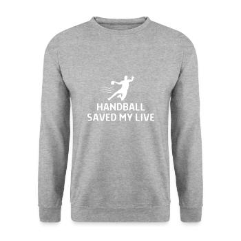 Handball Handballer Spruch Geschenk - Unisex Pullover - Weißgrau meliert - Vorne - Alina (178cm) & Michal (187cm)