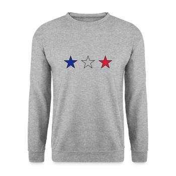 Frankreich drei Sterne in blau-weiss-rot - Unisex Pullover - Weißgrau meliert - Vorne - Alina (178cm) & Michal (187cm)