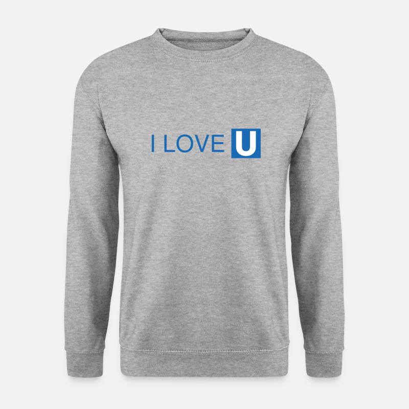I Love U-Bahn Blau Geschenkidee - Unisex Pullover - Weißgrau meliert