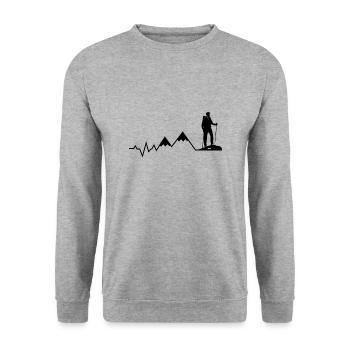 Mon cœur bat pour la randonnée - Berge Hiking EKG - Sweat-shirt Unisexe - gris chiné - Devant - Alina (178cm) & Michal (187cm)