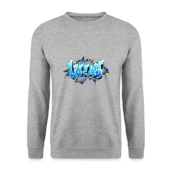 Lucas Graffiti Name - Unisex Pullover - Weißgrau meliert - Vorne - Alina (178cm) & Michal (187cm)