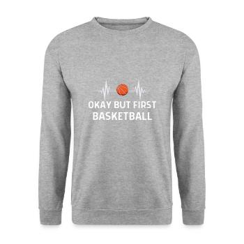 Basketball Spieler Basketballer Sprüche Geschenk - Unisex Pullover - Weißgrau meliert - Vorne - Alina (178cm) & Michal (187cm)