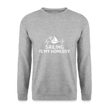 Seefahrer Segeln Seemann Capitän Geschenk Sprüche - Unisex Pullover - Weißgrau meliert - Vorne - Alina (178cm) & Michal (187cm)