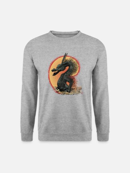 Japanischer Drache Kraft Stärke Weisheit - Unisex Pullover - Weißgrau meliert