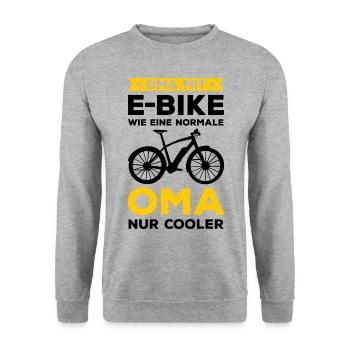 Radfahrer Oma Mit E-Bike Wie Eine Normale Oma Nur - Unisex Pullover - Weißgrau meliert - Vorne - Alina (178cm) & Michal (187cm)