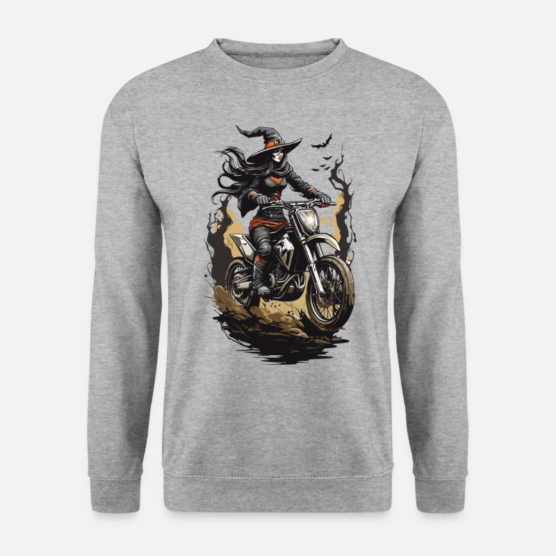 Motocross Hexe Halloween Biker Magie - Unisex Pullover - Weißgrau meliert