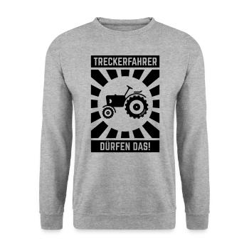 Treckerfahrer Dürfen Das! (Trecker Traktor V6 B) - Unisex Pullover - Weißgrau meliert - Vorne - Alina (178cm) & Michal (187cm)