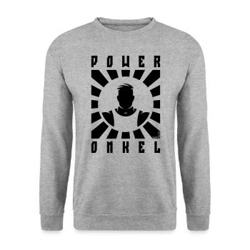Power Onkel (Poweronkel / Strahlen / Black) - Unisex Pullover - Weißgrau meliert - Vorne - Alina (178cm) & Michal (187cm)