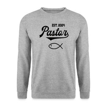 Pastor est 2024 Fisch Symbol Christentum Kirche - Unisex Pullover - Weißgrau meliert - Vorne - Alina (178cm) & Michal (187cm)
