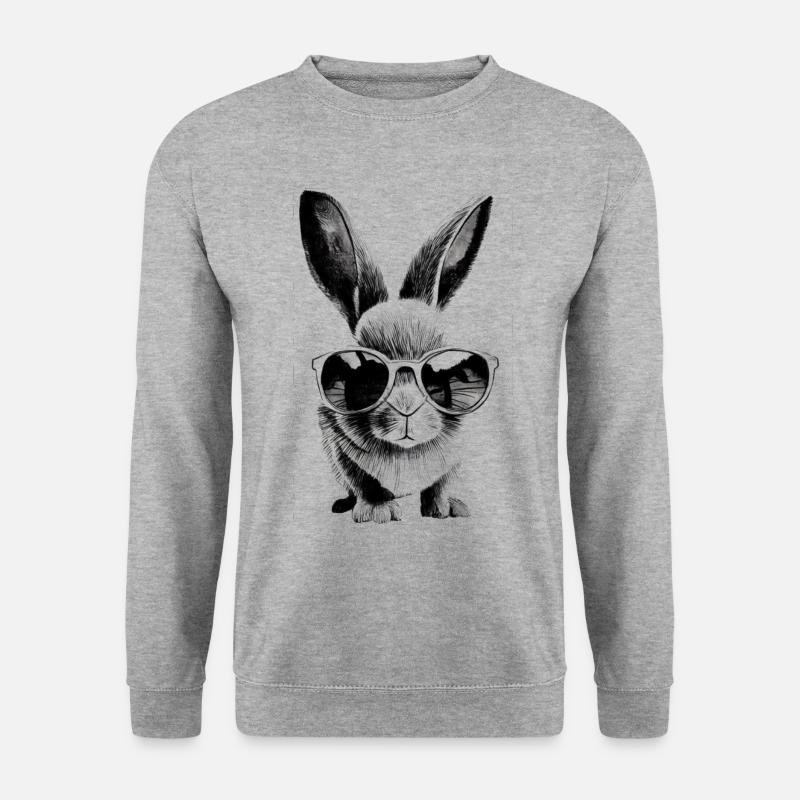 Hasenheld mit Sonnenbrille - Unisex Pullover - Weißgrau meliert