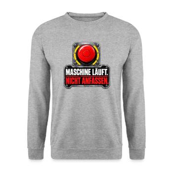 Maschine läuft nicht anfassen - Unisex Pullover - Weißgrau meliert - Vorne - Alina (178cm) & Michal (187cm)