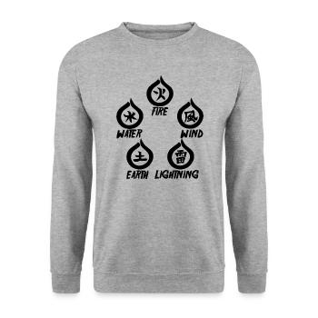 Japanese Kanji Symbols Fire, Air, Lightning, Eart. - Unisex Sweatshirt - salt & pepper - Front - Alina (178cm) & Michal (187cm)