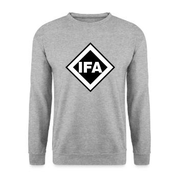IFA - VEB Automobilwerke Ludwigsfelde - Unisex Pullover - Weißgrau meliert - Vorne - Alina (178cm) & Michal (187cm)