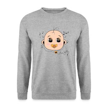 Baby with pacifier headphones music gift - Unisex Sweatshirt - salt & pepper - Front - Alina (178cm) & Michal (187cm)