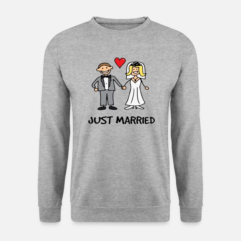 Frisch Verheiratet - Ehepaar, Hochzeitsgeschenk - Unisex Pullover - Weißgrau meliert