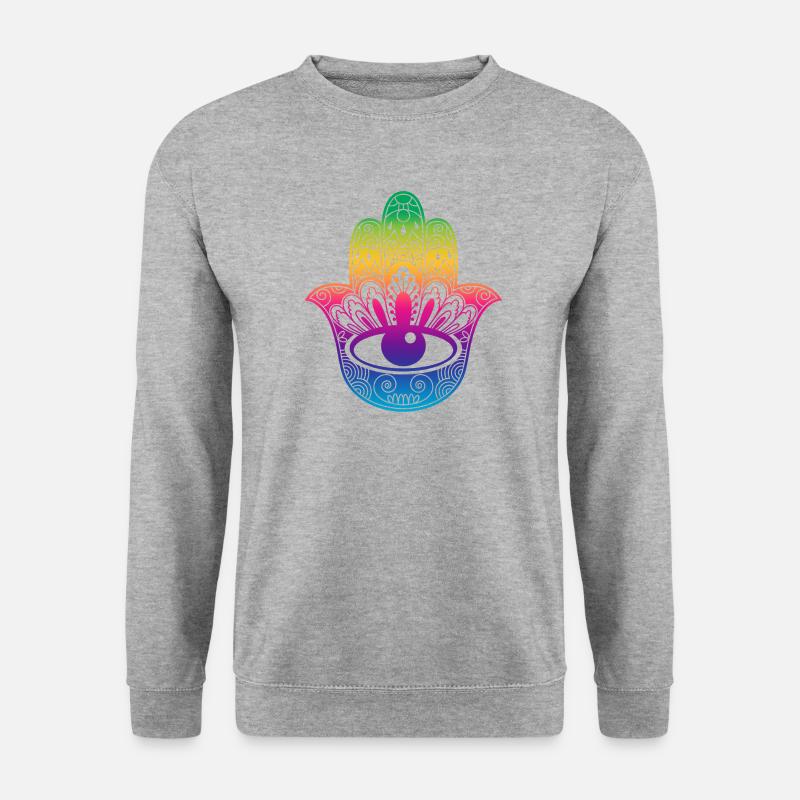 Glückssymbol Hand der Fatima Hippie-Farben - Unisex Pullover - Weißgrau meliert