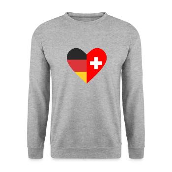 Ein Herz - Deutschland Schweiz - Unisex Pullover - Weißgrau meliert - Vorne - Alina (178cm) & Michal (187cm)