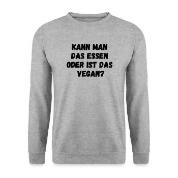 Kann man das Essen oder ist das vegan? - Unisex Pullover - Weißgrau meliert - Vorne - Alina (178cm) & Michal (187cm)