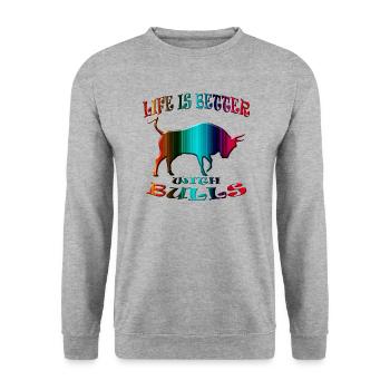 Stier - Unisex Pullover - Weißgrau meliert - Vorne - Alina (178cm) & Michal (187cm)