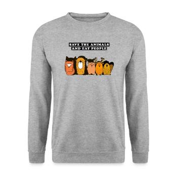 Save the animals and eat people Poison - Unisex Sweatshirt - salt & pepper - Front - Alina (178cm) & Michal (187cm)