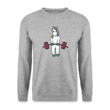 Unicorn weight fitness gift dumbbell weight training - Unisex Sweatshirt - salt & pepper - Front - Alina (178cm) & Michal (187cm)