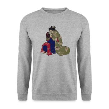 geisha+liebhaber - Unisex Pullover - Weißgrau meliert - Vorne - Alina (178cm) & Michal (187cm)
