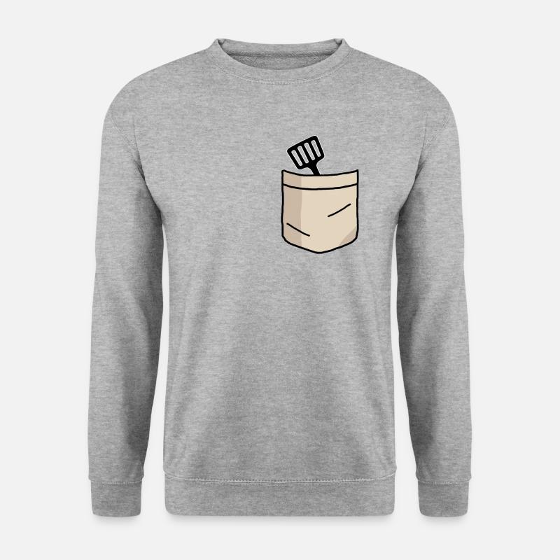 Pfannenwender Brusttasche - Unisex Pullover - Weißgrau meliert