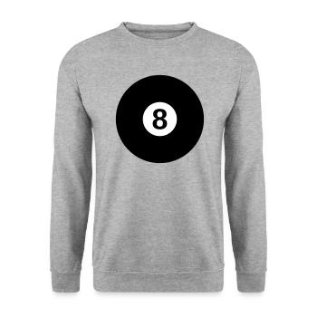 schwarze Billardkugel mit der Zahl 8 - Unisex Pullover - Weißgrau meliert - Vorne - Alina (178cm) & Michal (187cm)