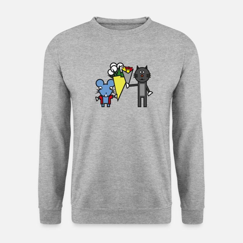 Katze Maus Tierliebe Geschenk - Unisex Pullover - Weißgrau meliert