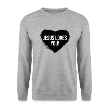Jésus vous aime coeur Bible cadeau chrétien - Sweat-shirt Unisexe - gris chiné - Devant - Alina (178cm) & Michal (187cm)