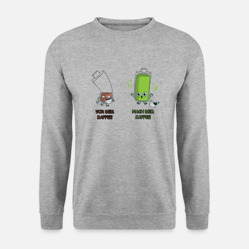 Kaffee Koffein Junkie Akku Lustig Batterie Witzig - Unisex Pullover - Weißgrau meliert