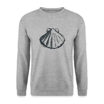 Camino de Santiago. Saint-Jacques. T-shirt thé - Sweat-shirt Unisexe - gris chiné - Devant - Alina (178cm) & Michal (187cm)