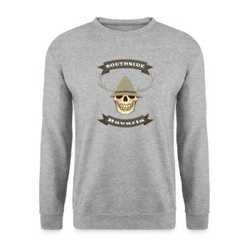 Bayern, Bavaria, Hirsch, Geweih, Totenkopf - Unisex Pullover - Weißgrau meliert - Vorne - Alina (178cm) & Michal (187cm)