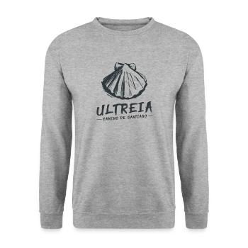 Camino de Santaigo. Jakobsweg, Ultreia T-Shirt Tee - Unisex Pullover - Weißgrau meliert - Vorne - Alina (178cm) & Michal (187cm)