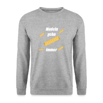 Nudeln. Tolle Geschenkidee für Nudelfans - Unisex Pullover - Weißgrau meliert - Vorne - Alina (178cm) & Michal (187cm)