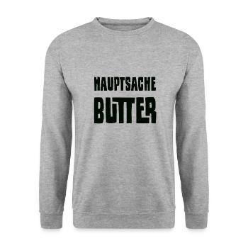 Hauptsache Butter weiß - Unisex Pullover - Weißgrau meliert - Vorne - Alina (178cm) & Michal (187cm)