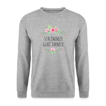 Schlimmer geht immer - Unisex Pullover - Weißgrau meliert - Vorne - Alina (178cm) & Michal (187cm)